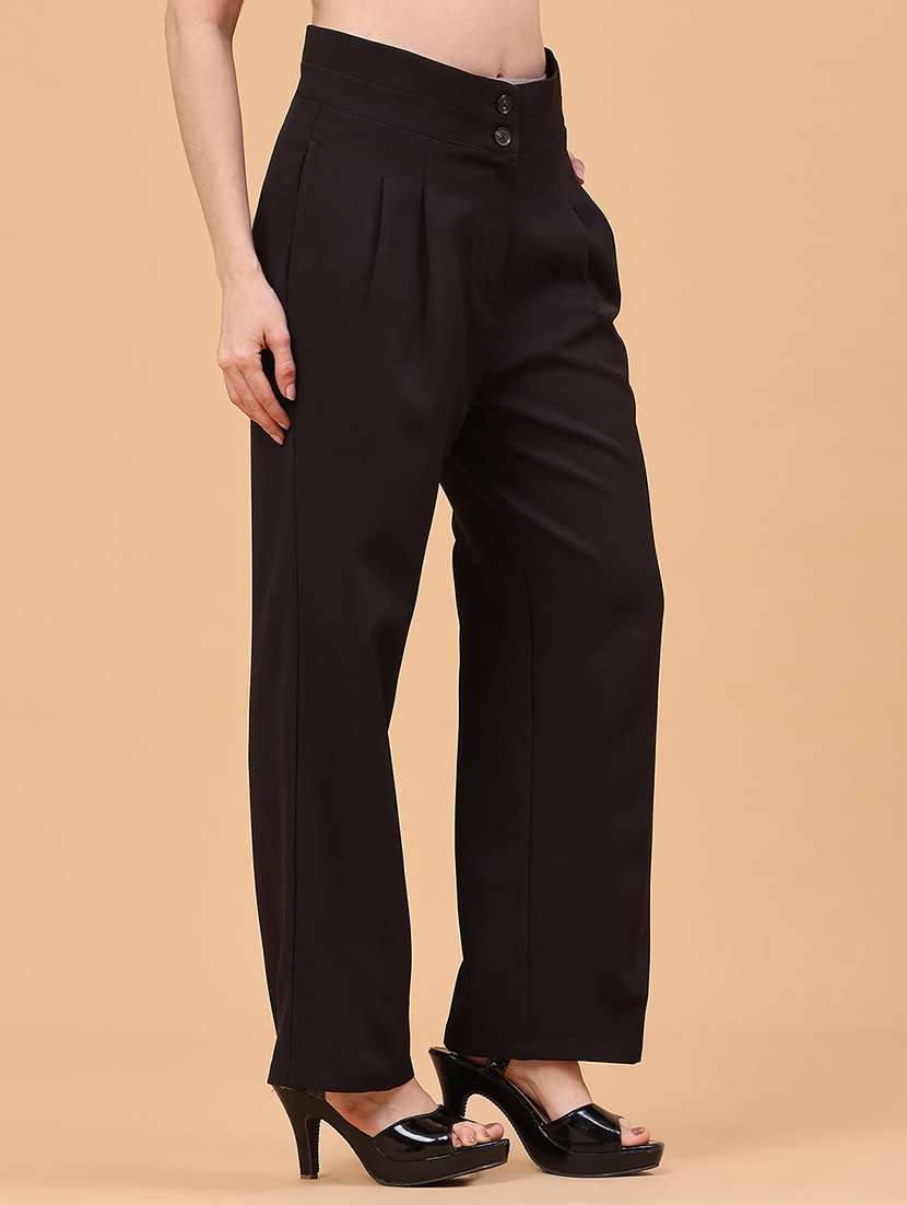 women solid mid rise straight trouser - 22250431 -  Standard Image - 1