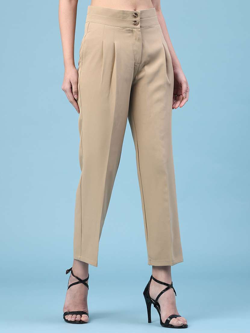 women solid mid rise straight trouser - 22250432 -  Standard Image - 1