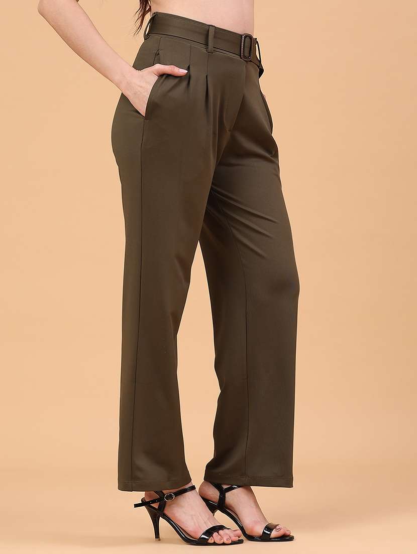 women solid mid rise straight trouser - 22250433 -  Standard Image - 1