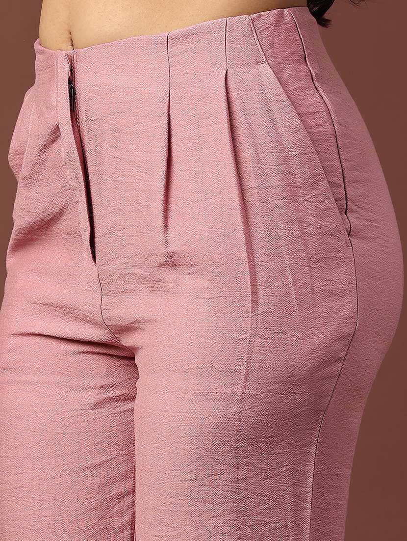 women solid mid rise straight trouser - 22250434 -  Standard Image - 1