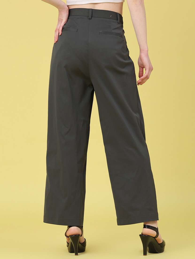 women solid high rise wide leg trouser - 22250436 -  Standard Image - 4