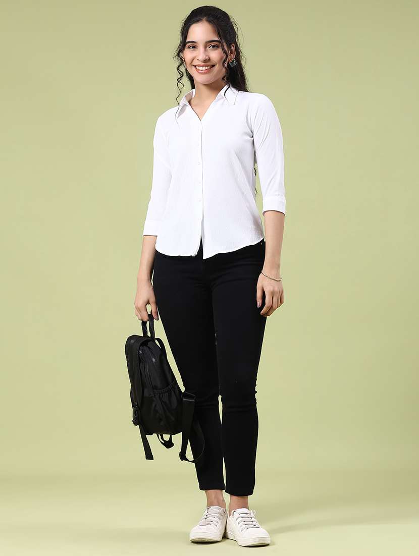 women solid collared three quarter shirt - 22250587 -  Standard Image - 4