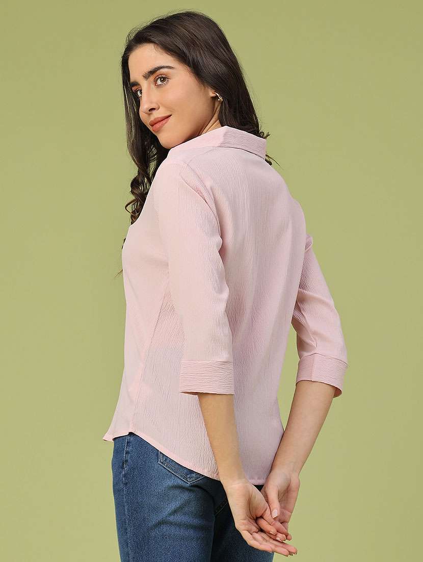 women solid collared three quarter sleeve shirt - 22250588 -  Standard Image - 4