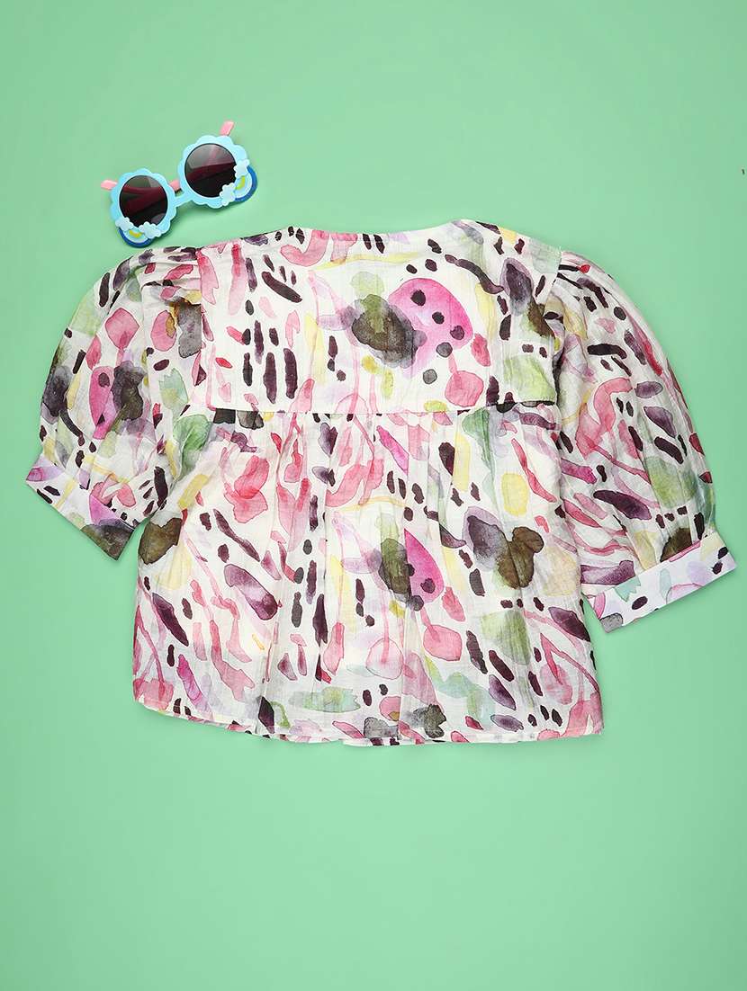 Girls Pringted Puff Sleeve Top - 22250589 -  Standard Image - 1