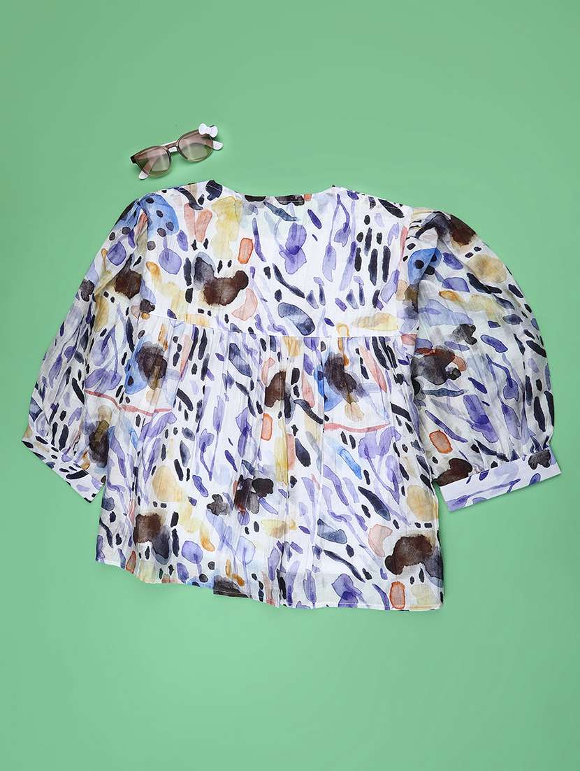 Girls Printed Puff Sleeve Top - 22250591 -  Standard Image - 1