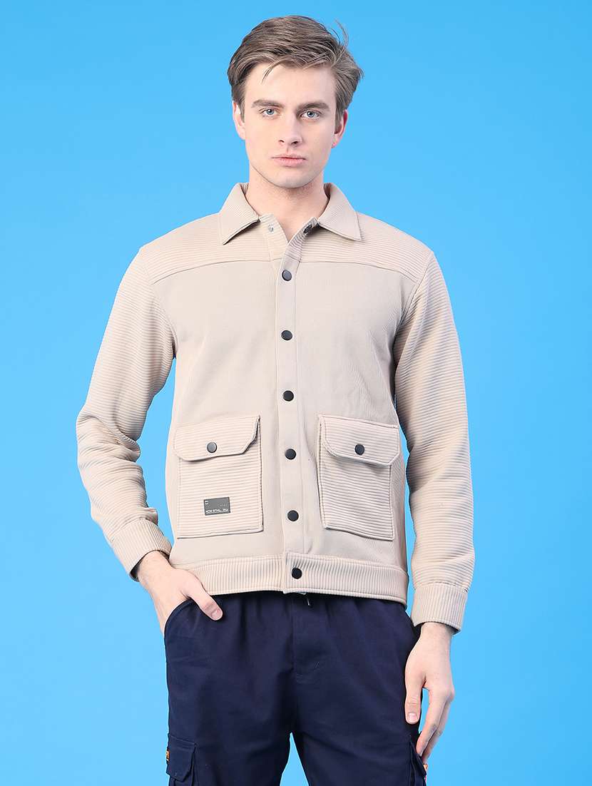 men solid long sleeve regular fit shacket - 22250700 -  Standard Image - 1