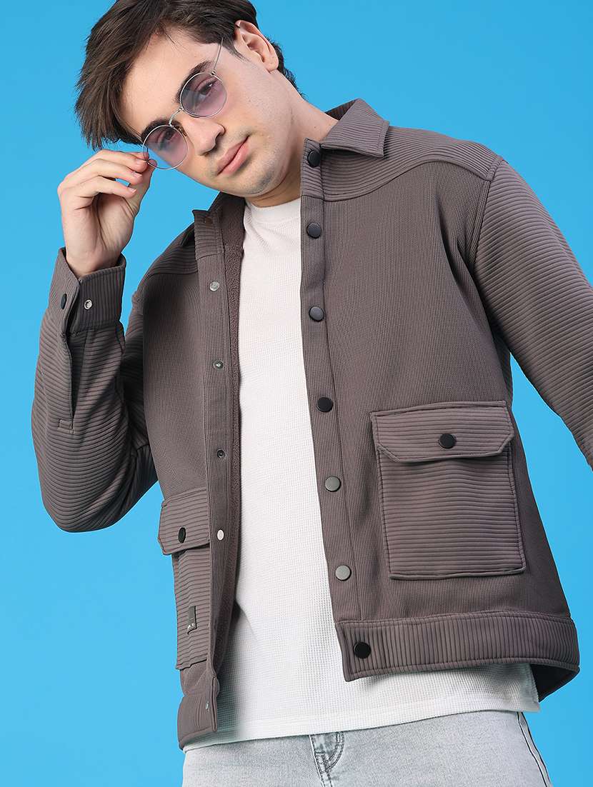 men solid long sleeve regular fit shacket - 22250701 -  Standard Image - 1