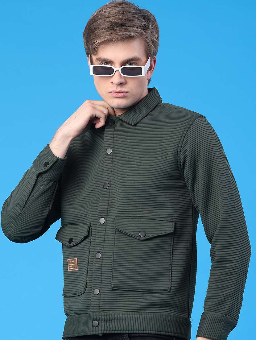 men solid long sleeve regular fit shacket