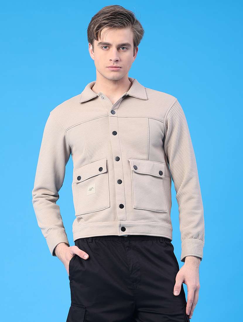 men solid long sleeve regular fit shacket - 22250744 -  Standard Image - 1