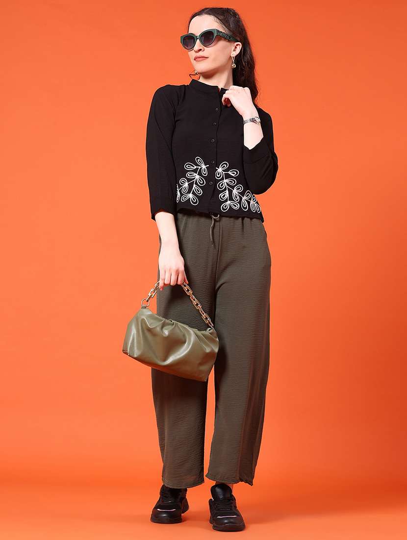 Women Black Cotton Mandarin Collar Embroidered Shirt - 22250928 -  Standard Image - 4