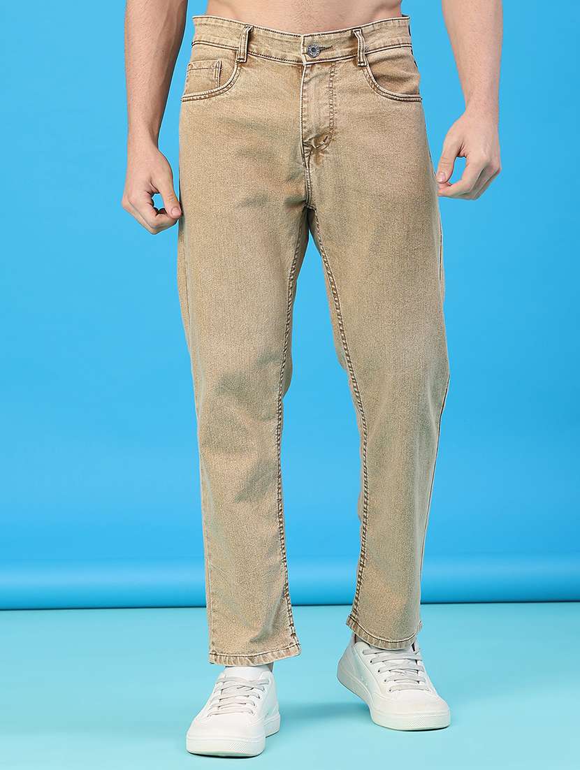 men plain mid rise full length straight fit jeans