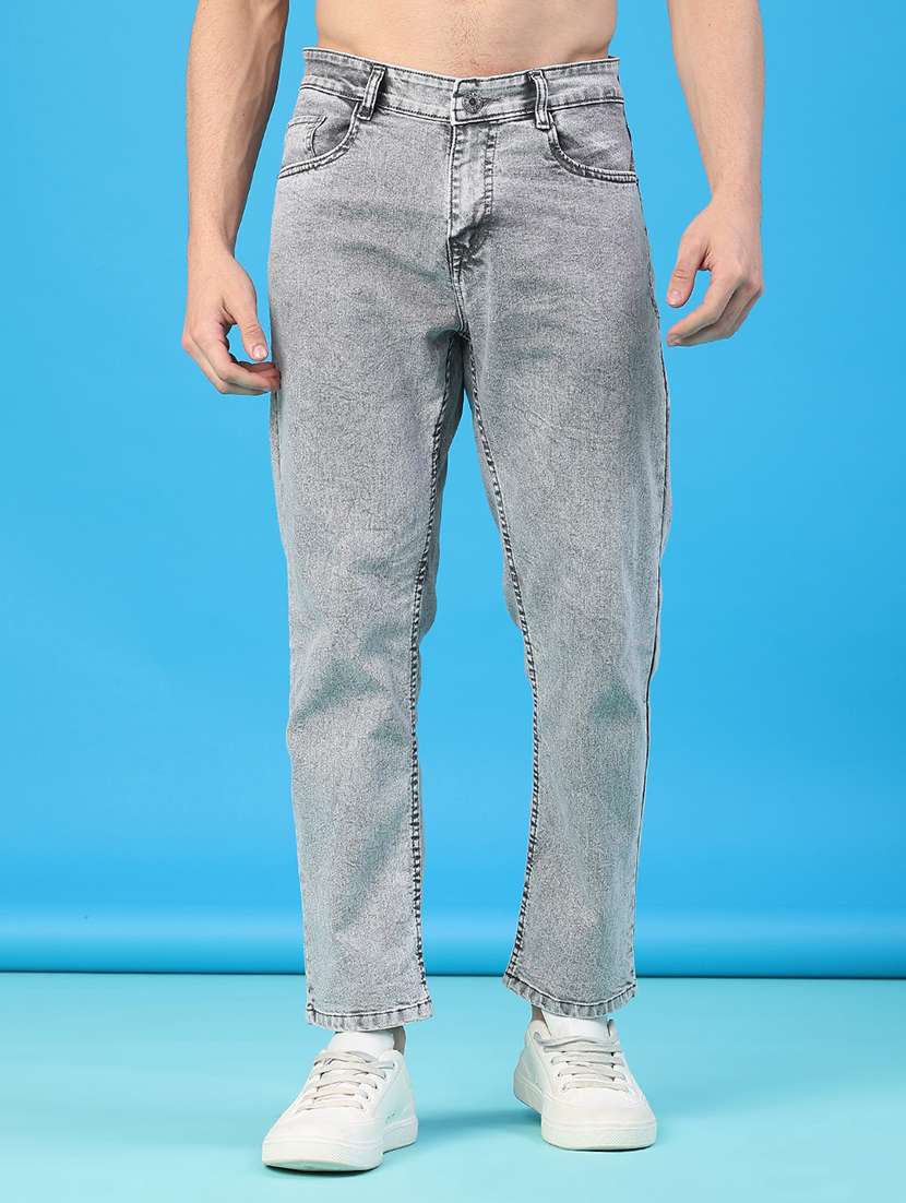 men plain mid rise full length straight fit jeans