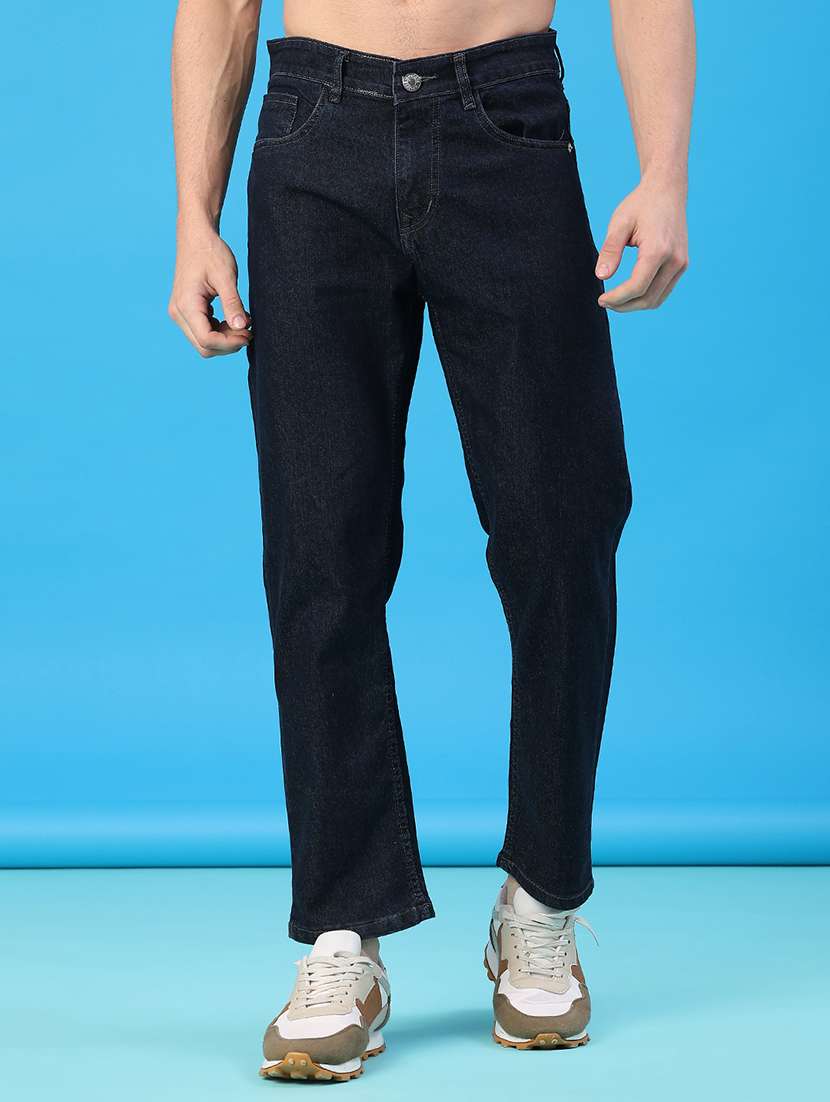men plain mid rise full length straight fit jeans