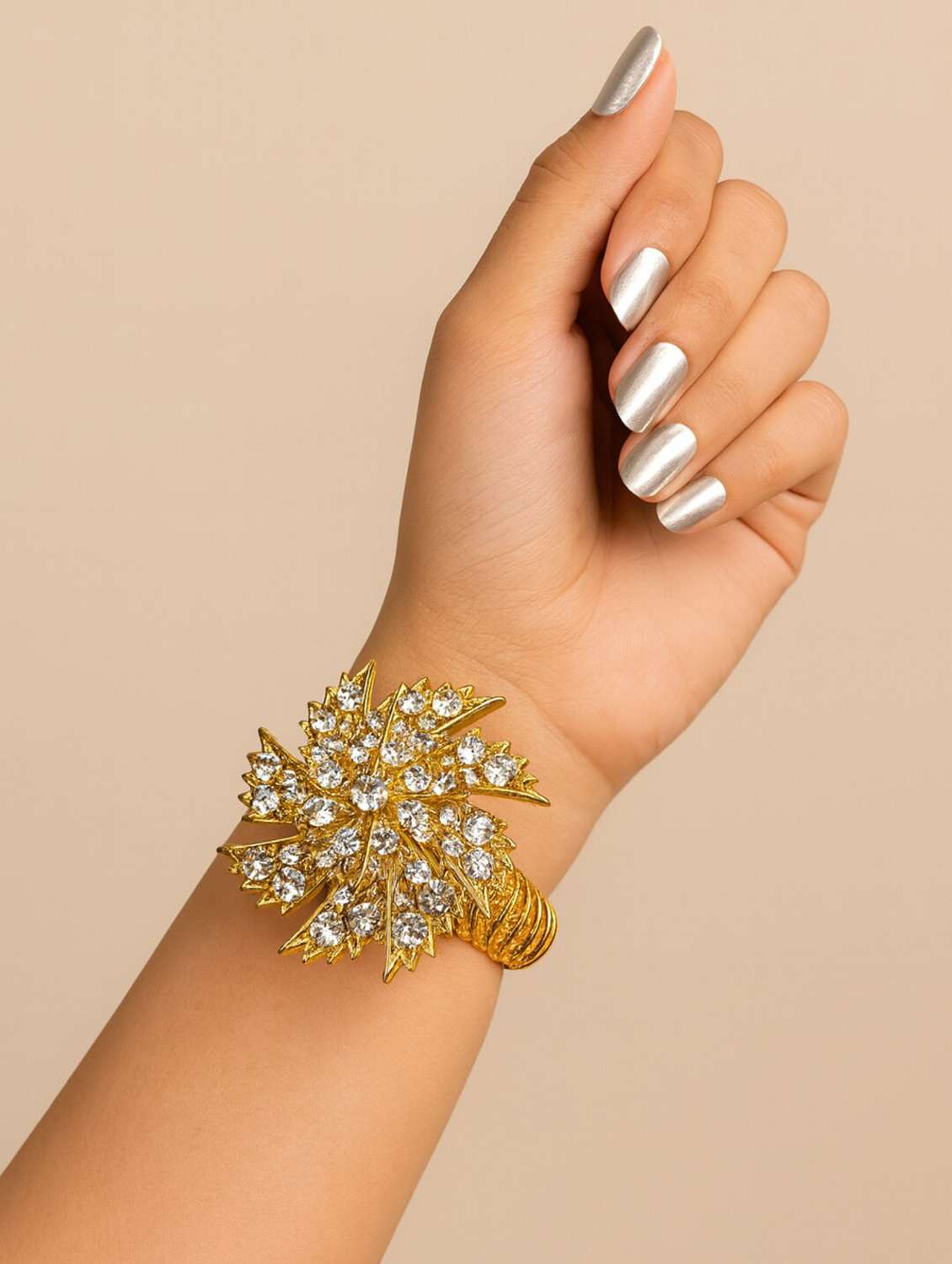 women embellished gold-plated floral statement bracelet - 22251539 -  Standard Image - 1
