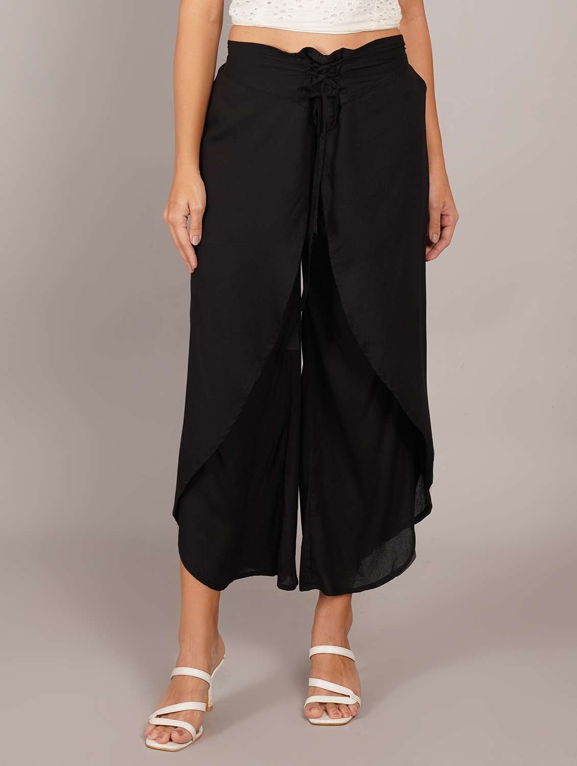 women solid high rise flared  palazzo