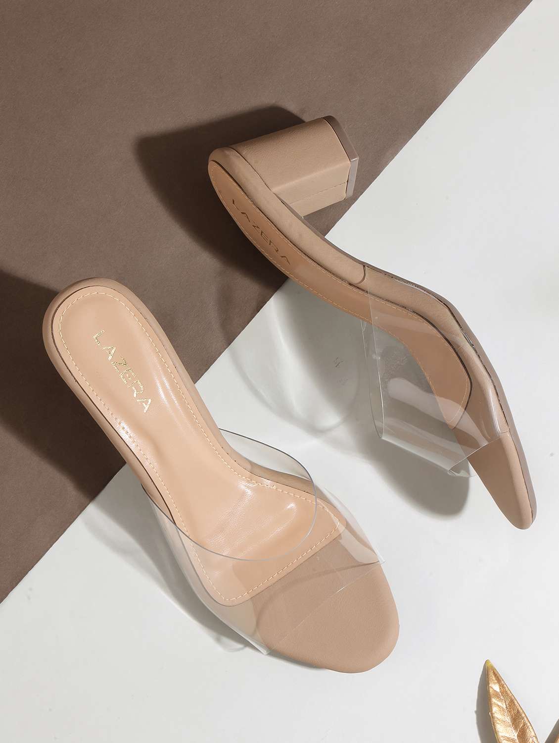 women slip on block heel sandal