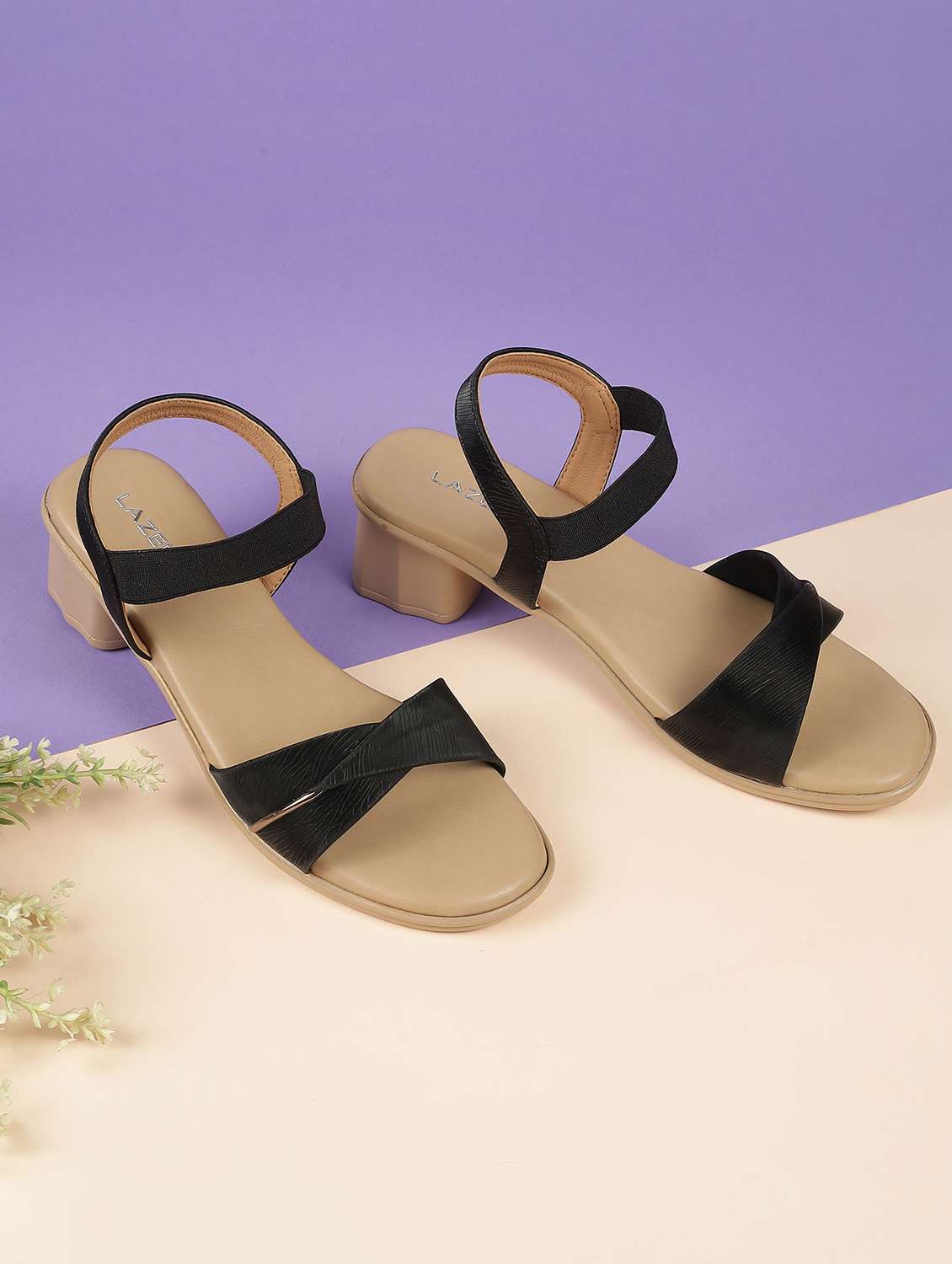 women solid back strap block heel sandal