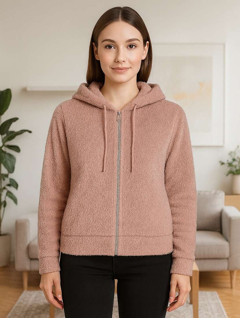 women solid long sleeve hooded sweatshirt