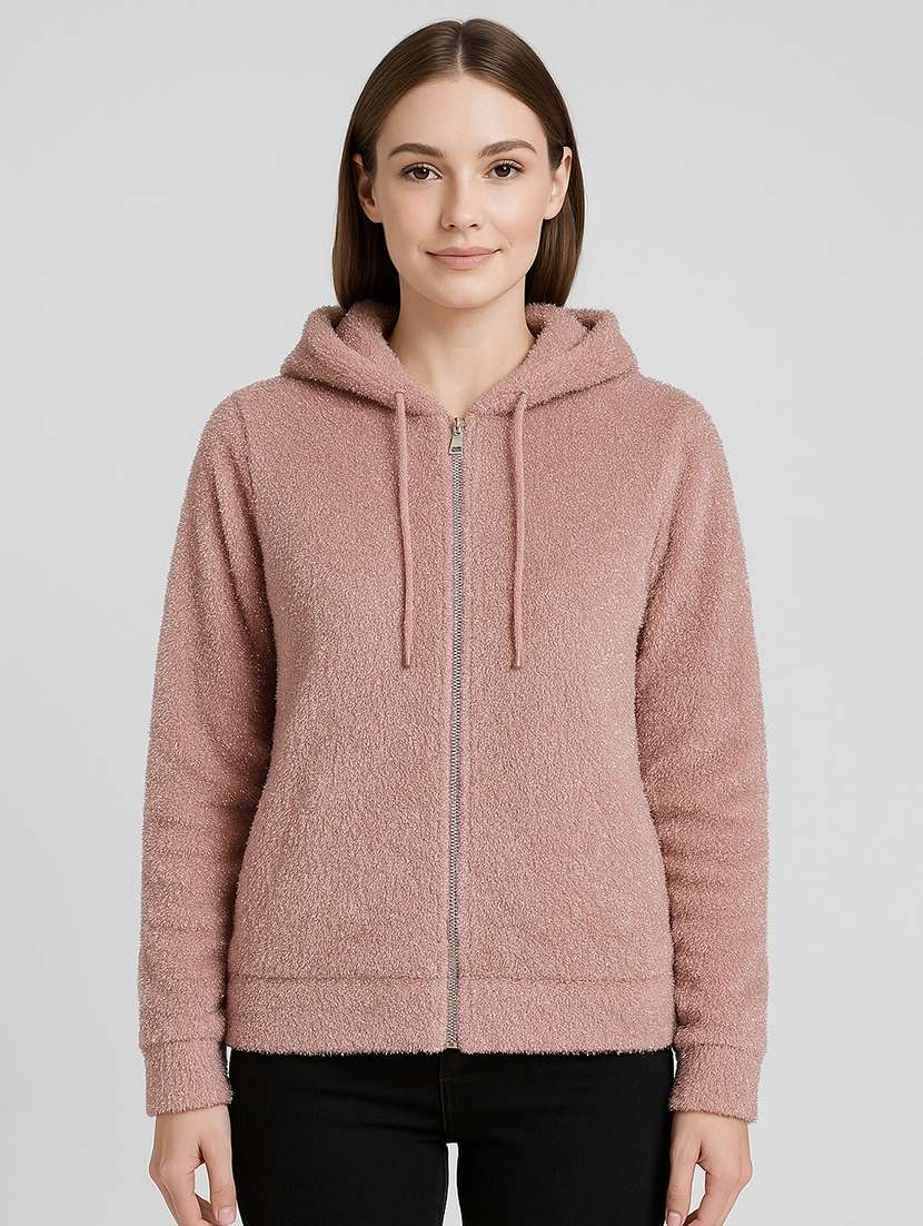 women solid long sleeve hooded sweatshirt - 22251963 -  Standard Image - 1