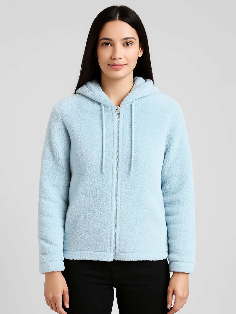 women solid long sleeve hooded sweatshirt - 22251964 -  Standard Image - 1