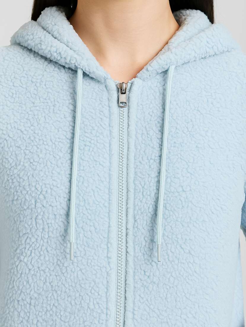 women solid long sleeve hooded sweatshirt - 22251964 -  Standard Image - 4