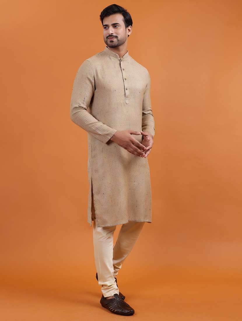 men striped mandarin neck long kurta - 22251966 -  Standard Image - 1