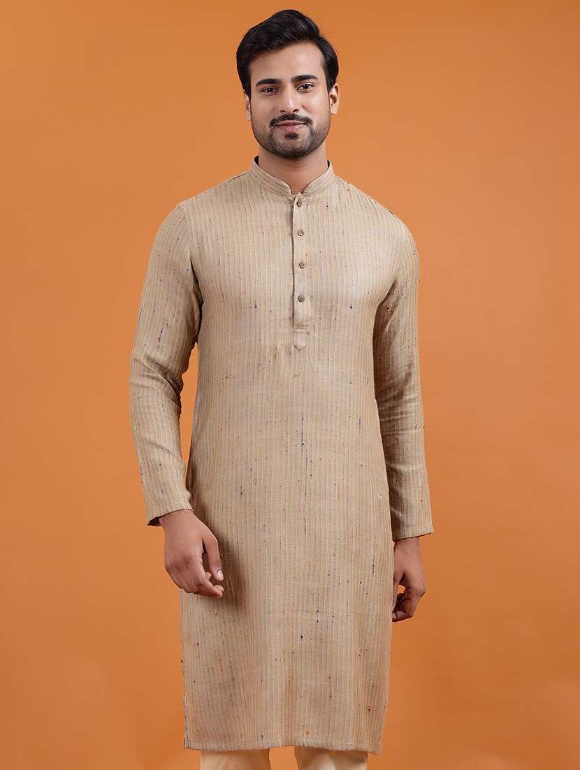 men striped mandarin neck long kurta - 22251966 -  Standard Image - 4