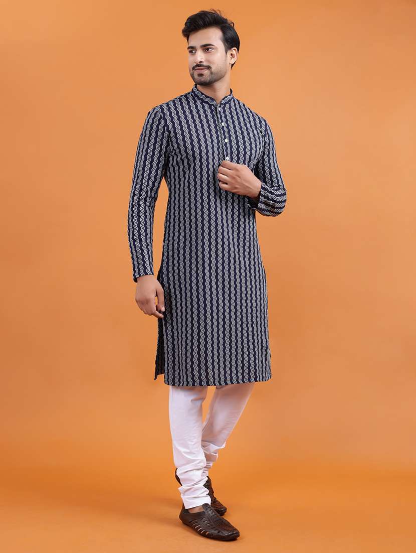 men self design mandarin neck long kurta - 22251967 -  Standard Image - 1