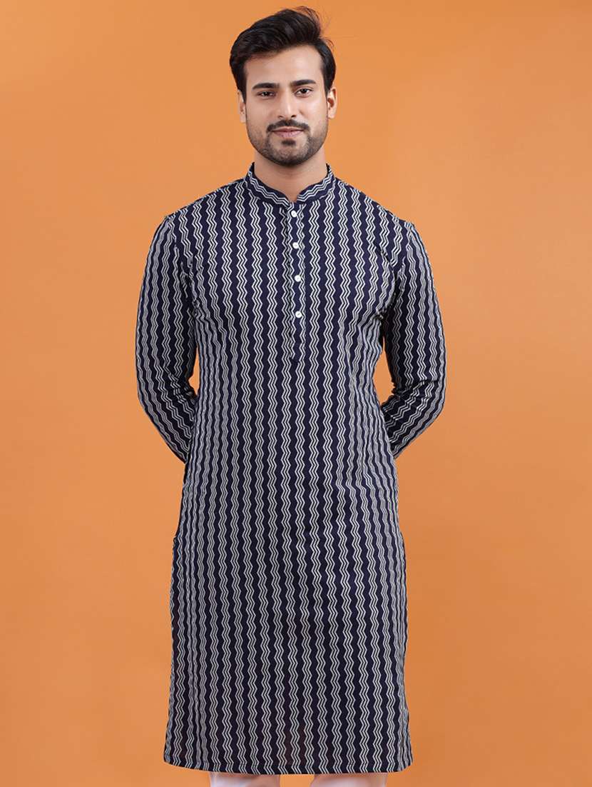 men self design mandarin neck long kurta - 22251967 -  Standard Image - 4