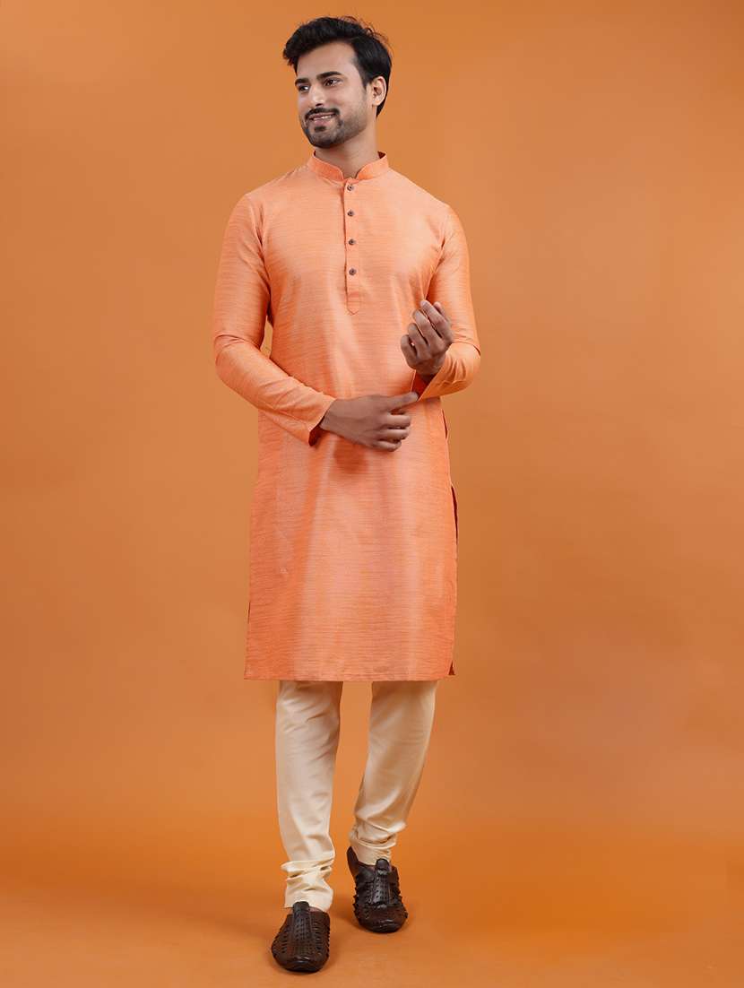 men chevron mandarin neck long kurta