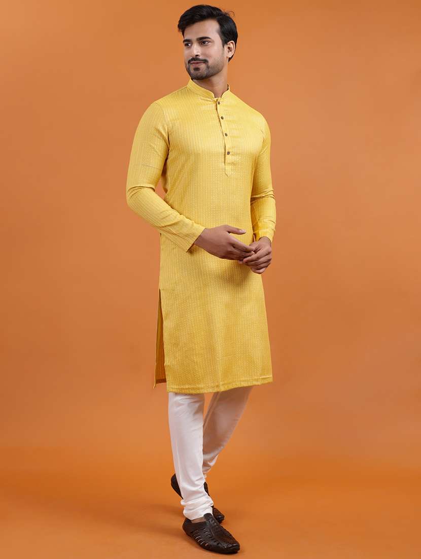 men self design mandarin neck long kurta - 22251972 -  Standard Image - 1