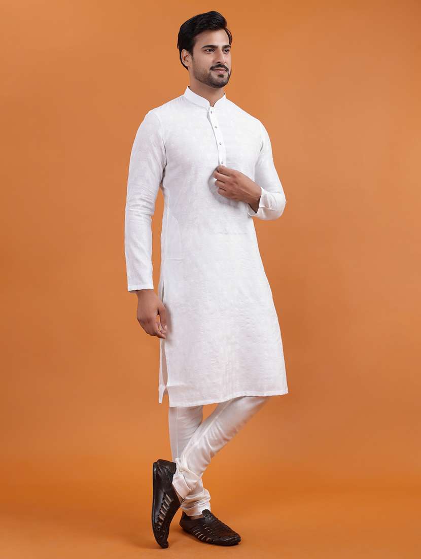 men self design mandarin neck long kurta - 22251973 -  Standard Image - 1