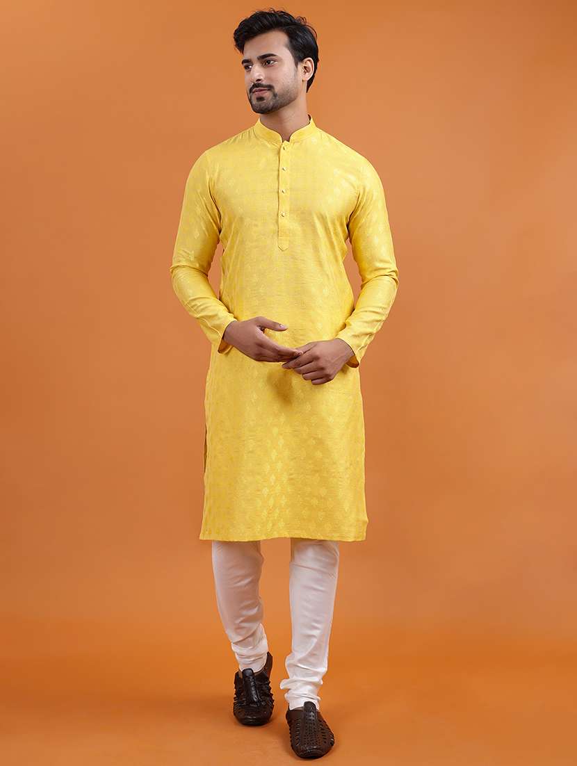 men self design mandarin neck long kurta