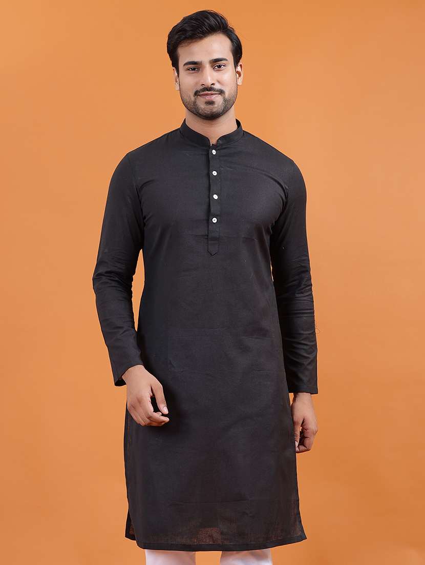 men solid mandarin neck long kurta - 22251975 -  Standard Image - 4