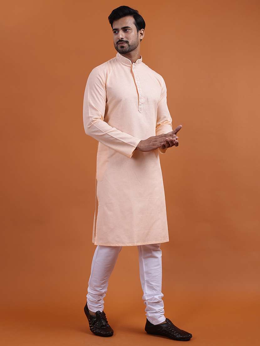 men solid mandarin neck long kurta - 22251977 -  Standard Image - 1