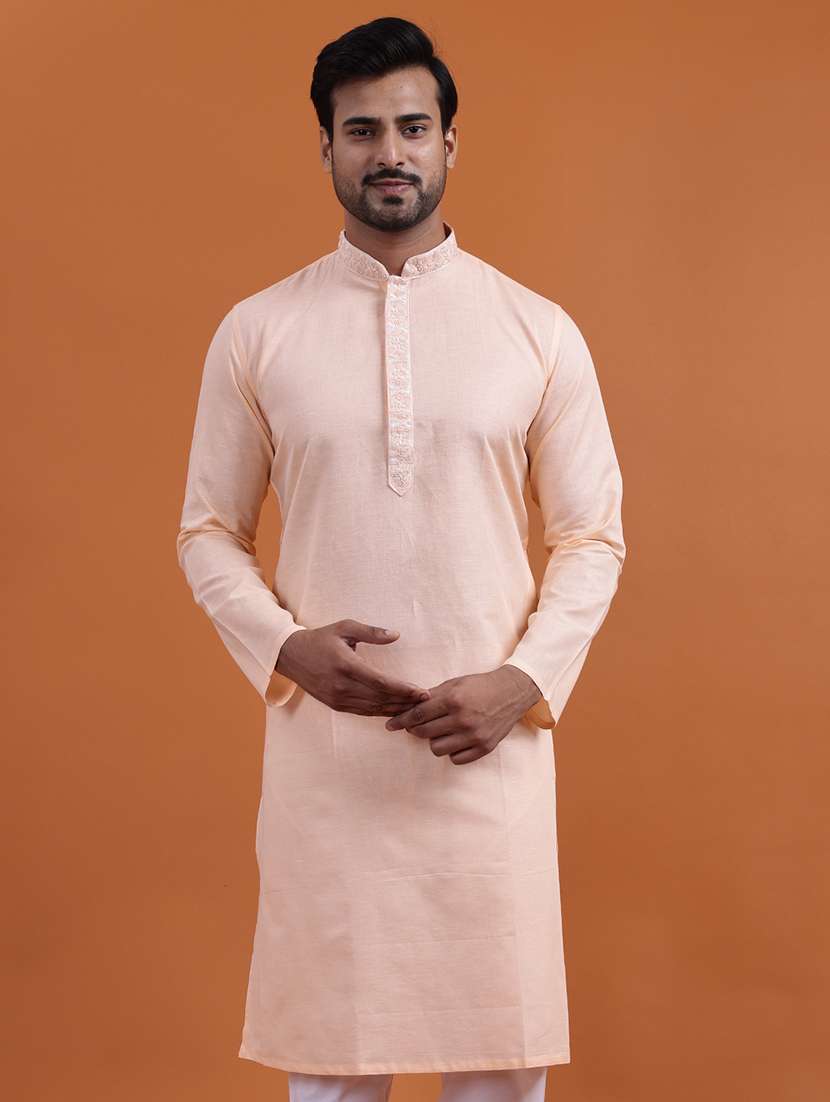 men solid mandarin neck long kurta - 22251977 -  Standard Image - 4