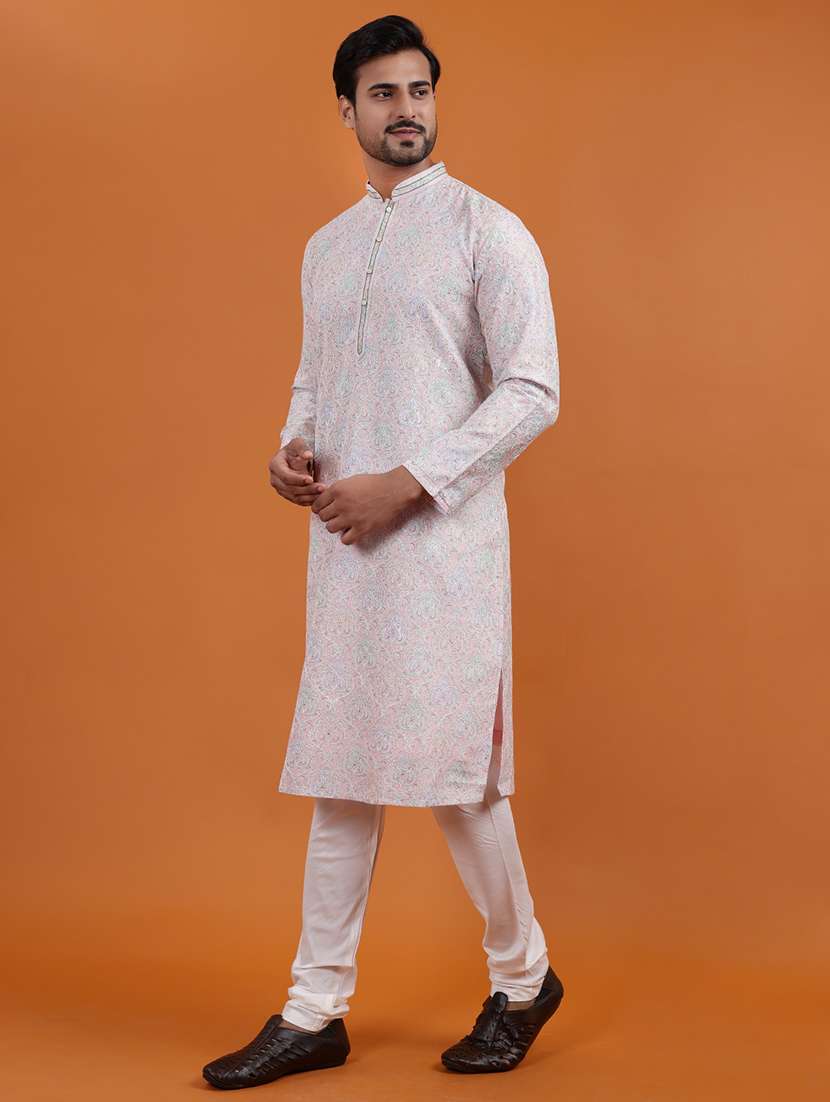 men printed mandarin neck long kurta - 22251978 -  Standard Image - 1