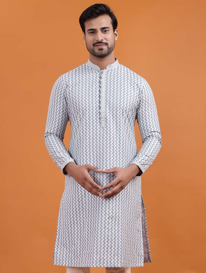 men chevron mandarin neck long kurta - 22251981 -  Standard Image - 4