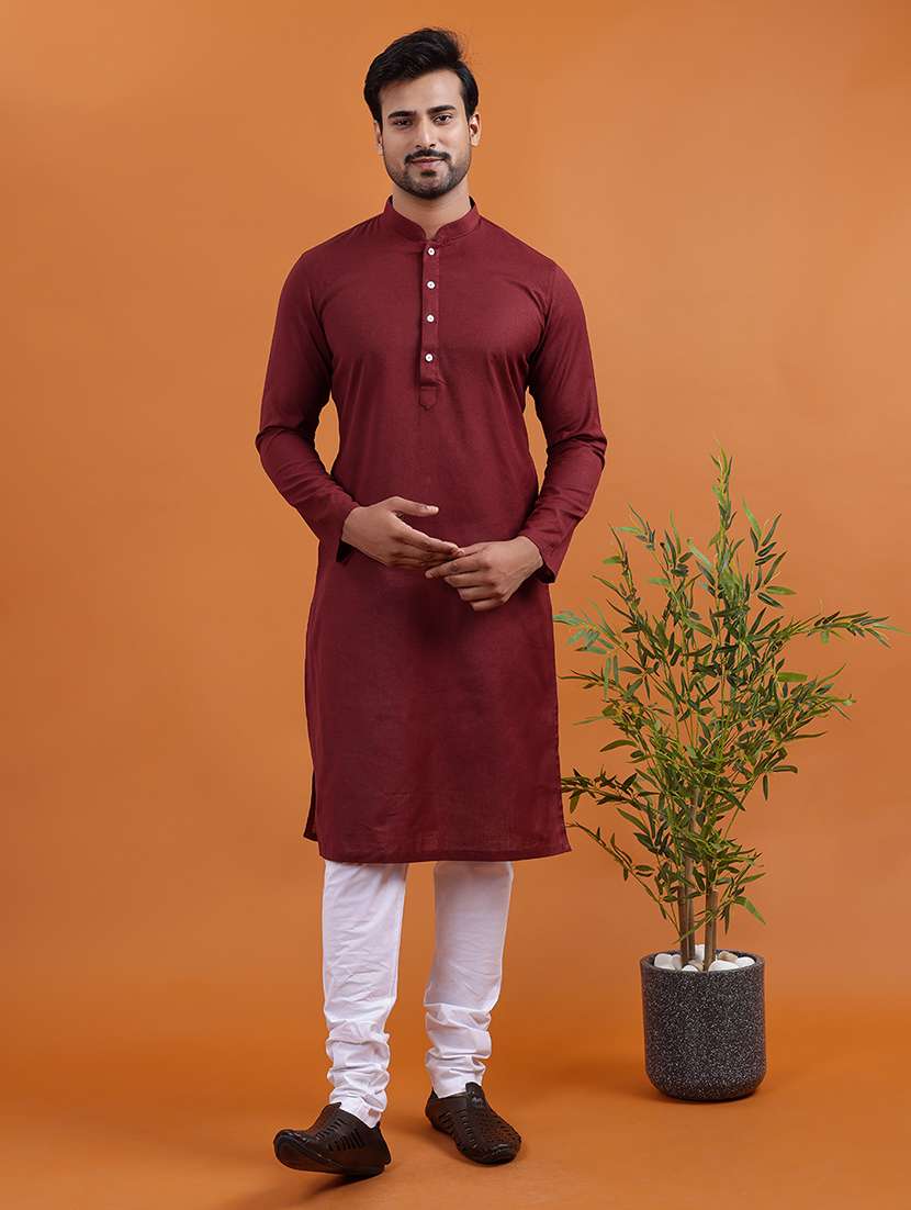 men solid mandarin neck long kurta