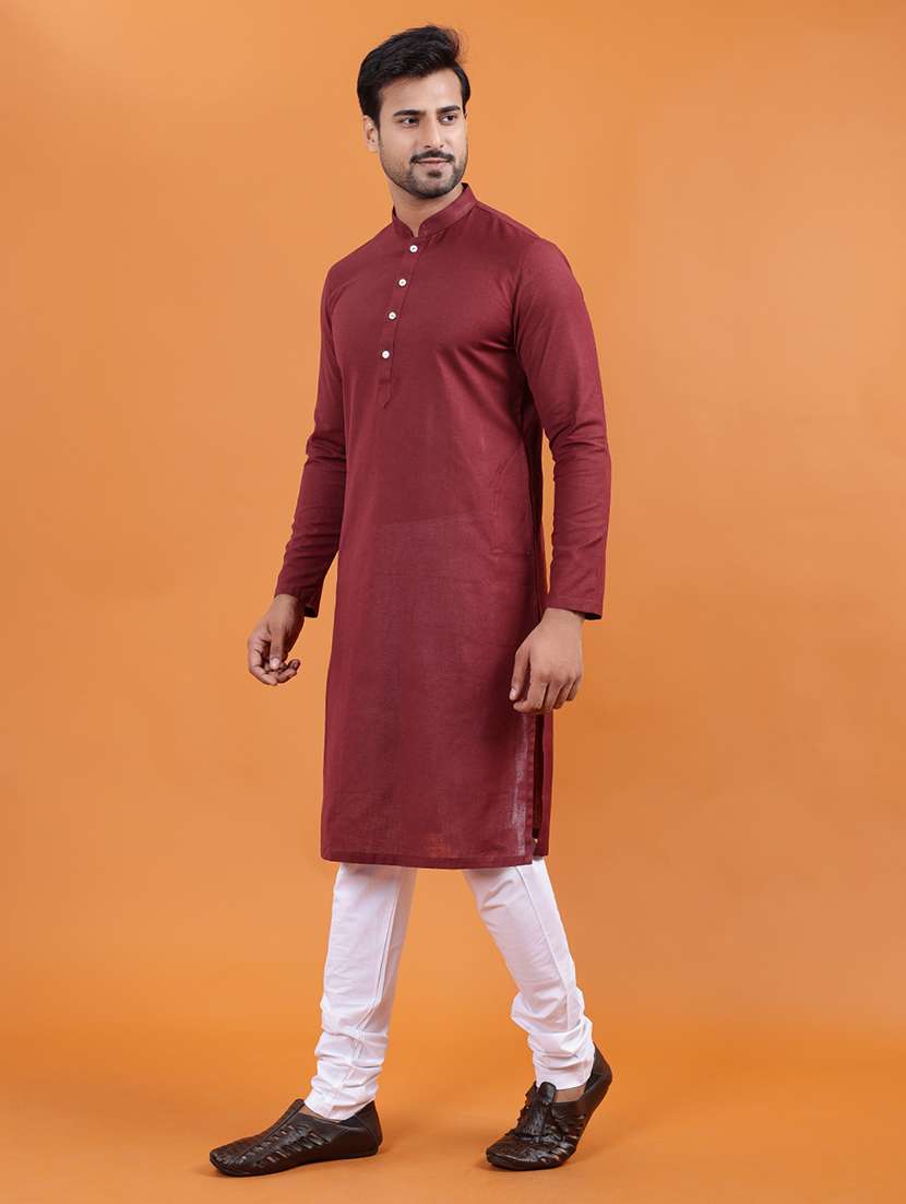 men solid mandarin neck long kurta - 22251987 -  Standard Image - 1