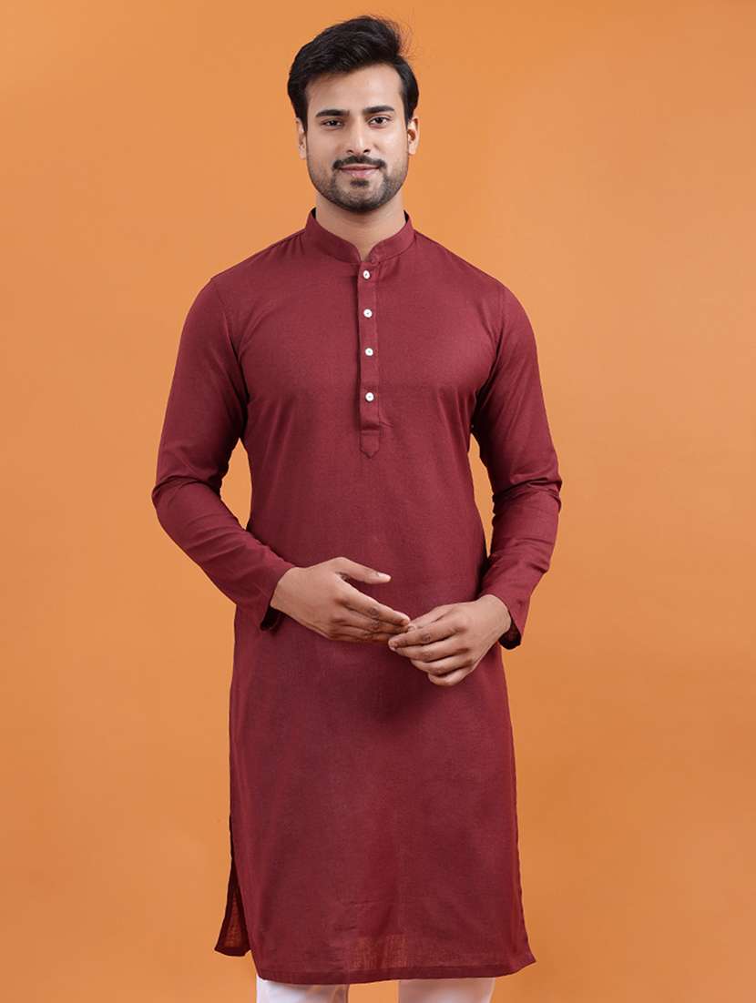 men solid mandarin neck long kurta - 22251987 -  Standard Image - 4