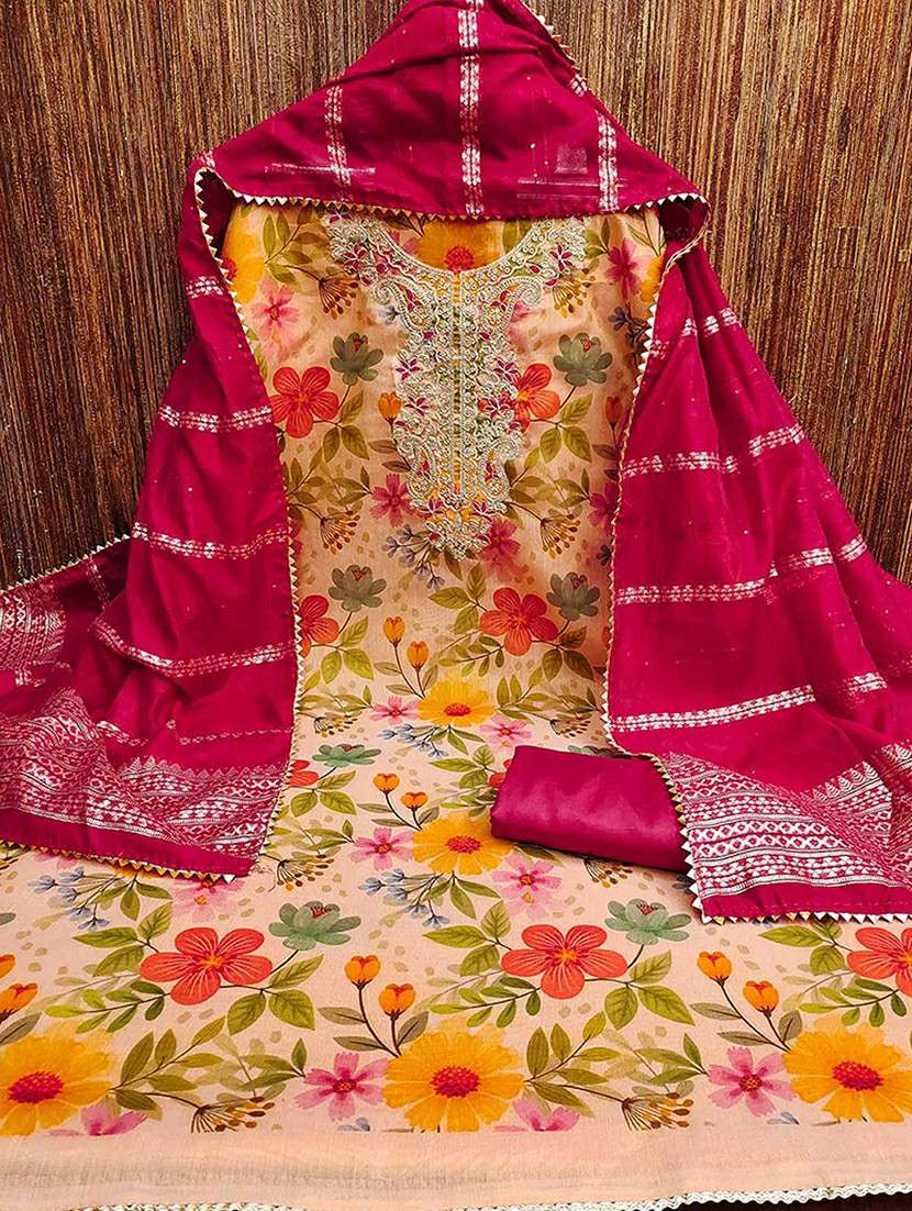 women floral embroidered unstitched suit set - 22252016 -  Standard Image - 1