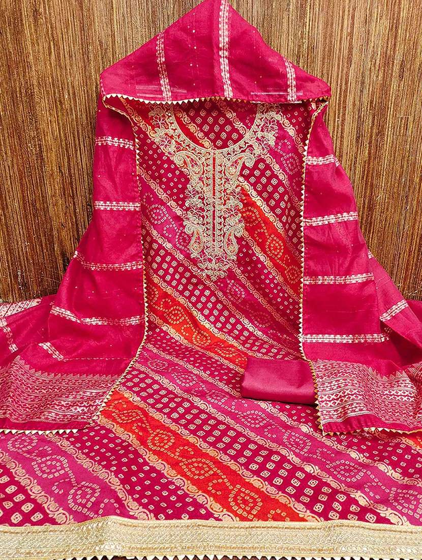 women bandhani embroidered unstitched suit set - 22252022 -  Standard Image - 1