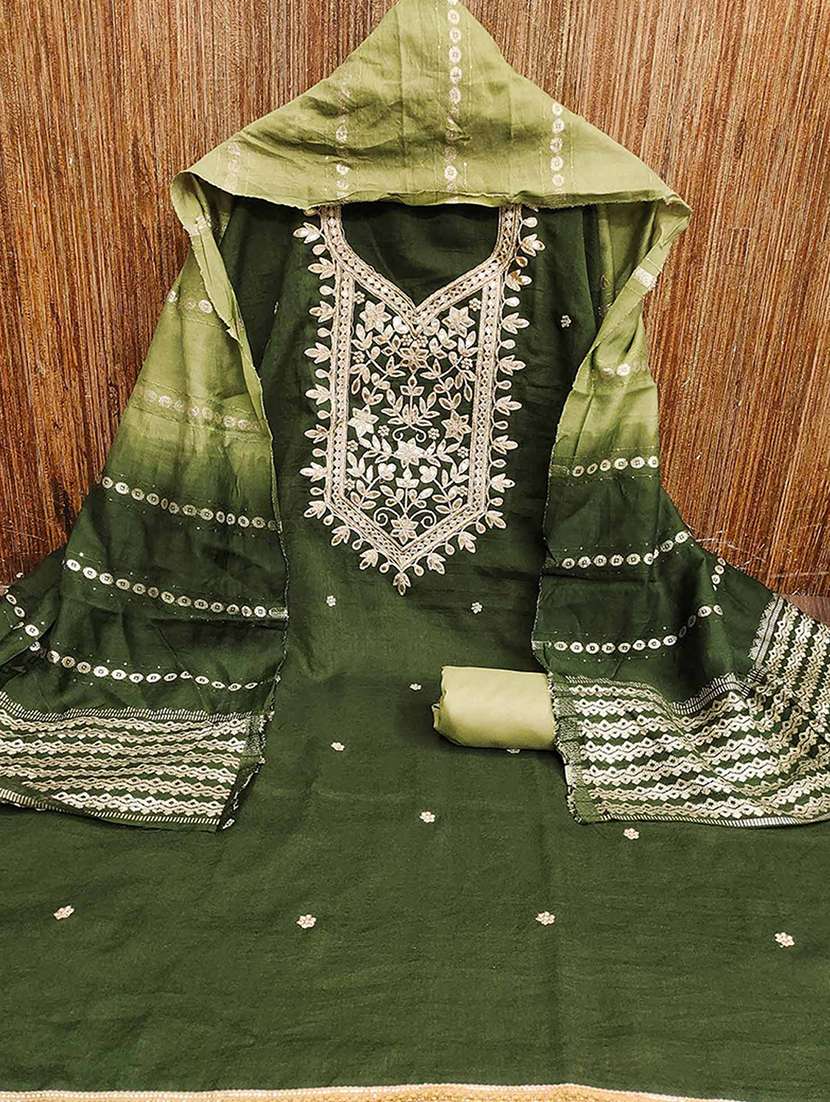 women solid with work embroidered unstitched suit set - 22252025 -  Standard Image - 1