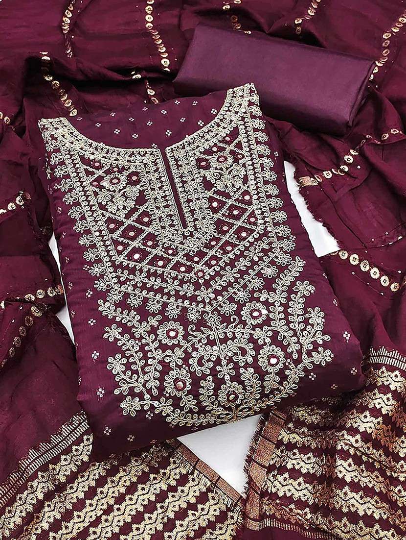 women self design embroidered unstitched suit set