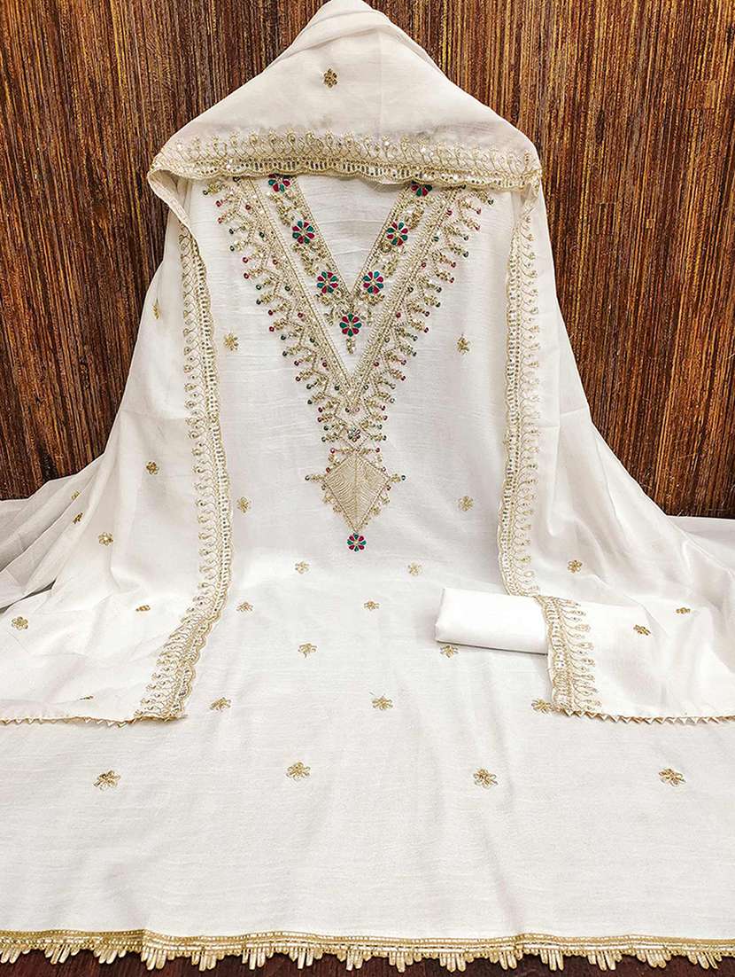 women solid with work embroidered unstitched suit set - 22252076 -  Standard Image - 1