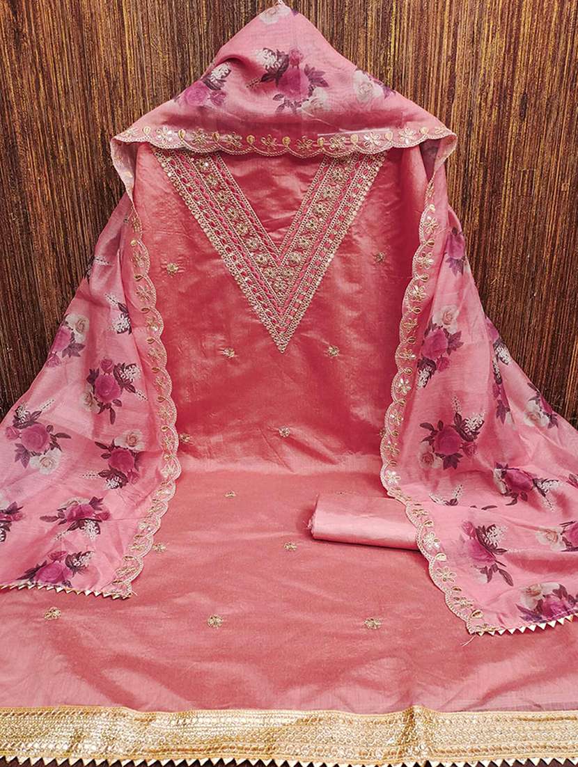 women solid with work embroidered unstitched suit set - 22252101 -  Standard Image - 1