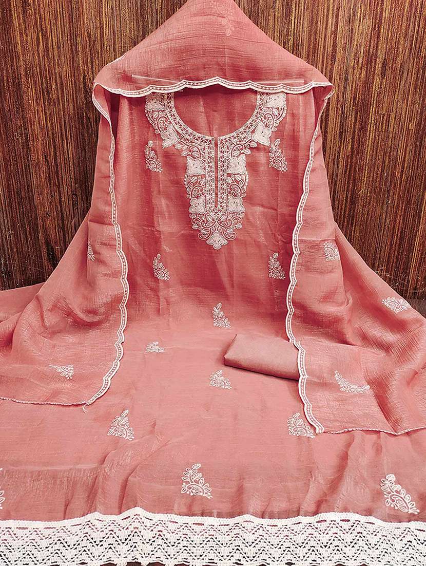 women solid with work embroidered unstitched suit set - 22252103 -  Standard Image - 1