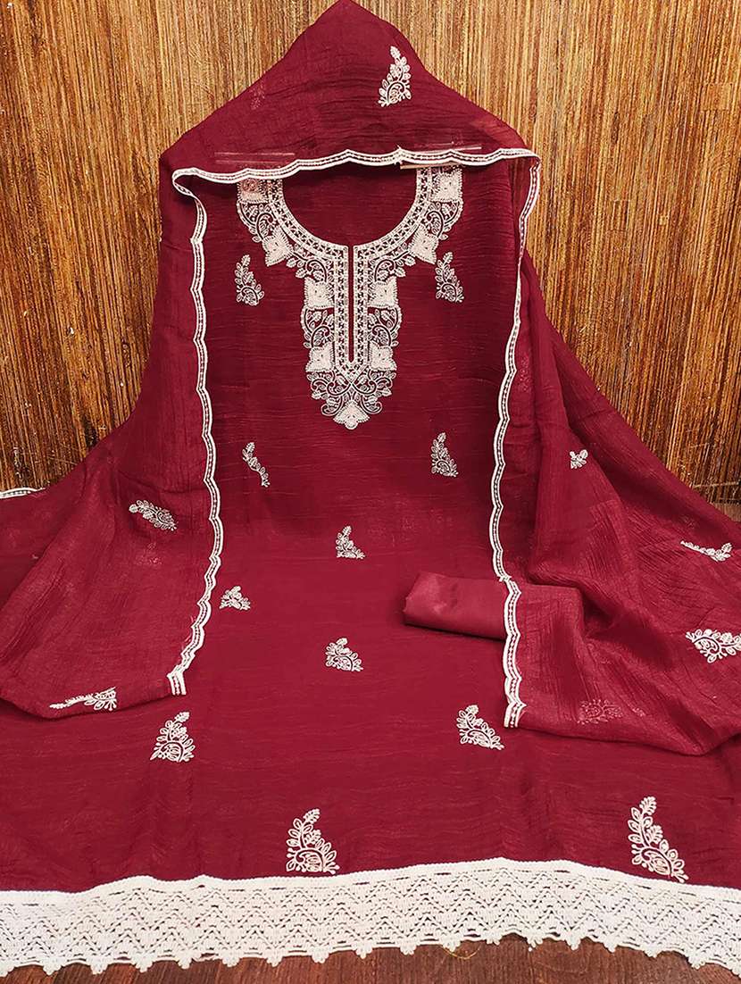 women solid with work embroidered unstitched suit set - 22252120 -  Standard Image - 1
