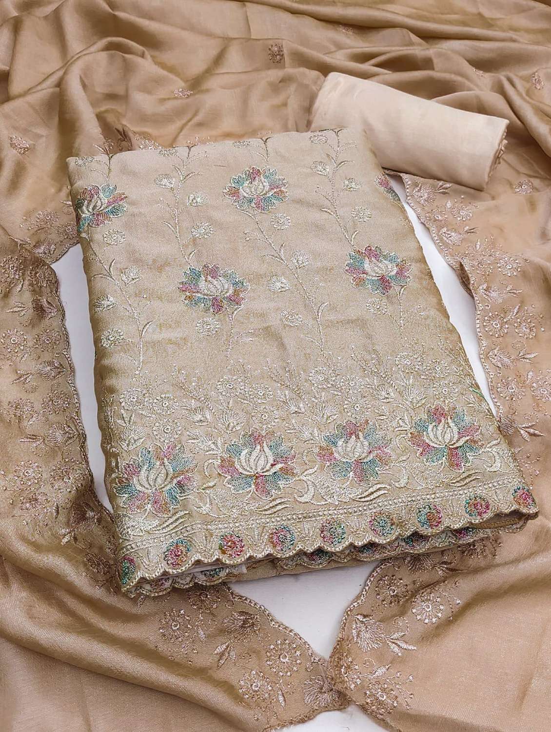 women solid with work embroidered unstitched suit set - 22253113 -  Standard Image - 1